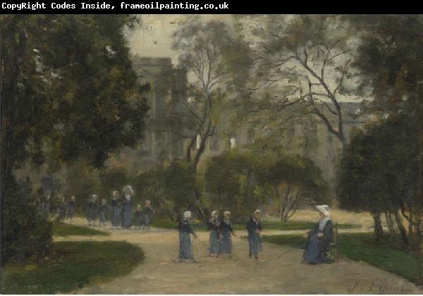 Stanislas lepine Nuns and Schoolgirls in the Tuileries Gardens
